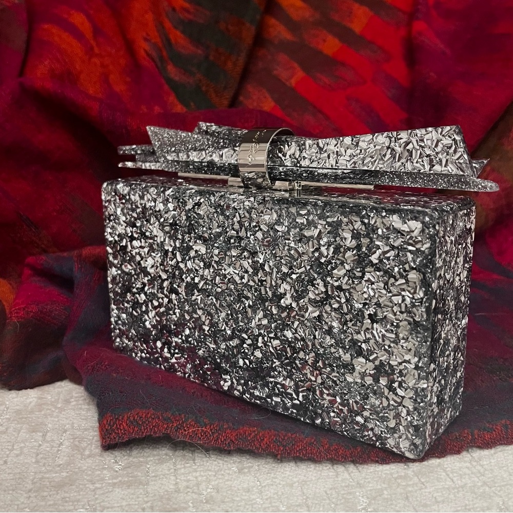 Edie Parker Silver Wolf Shard Marbled Resin Clutch